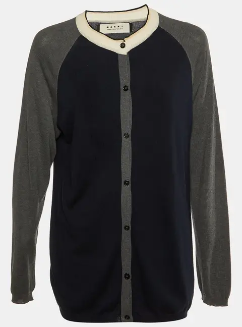 Marni Black & Grey Cotton Knit Button Front Cardigan L