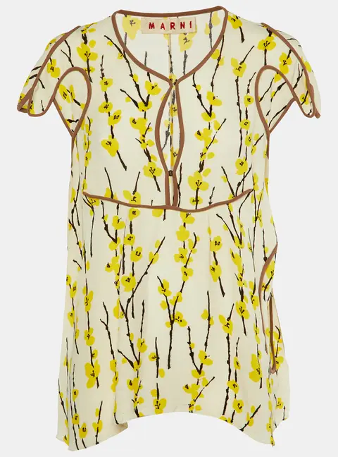 Marni Cream printed Silk Crepe Top M