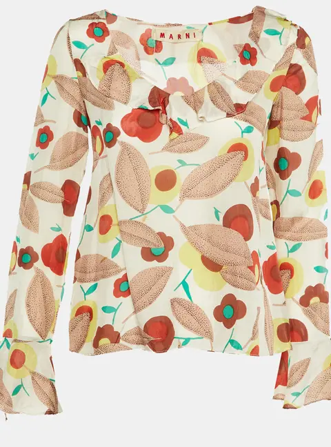 Marni Multicolor Floral Printed Silk Top S