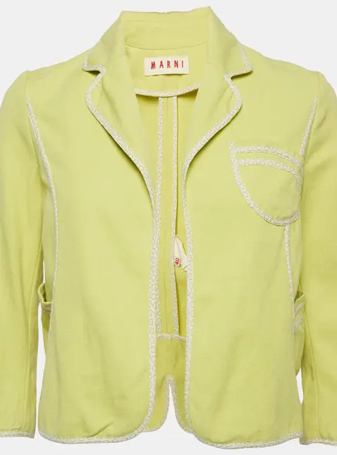 Marni Green Canvas Contrast Trimmed Open Front Jacket M