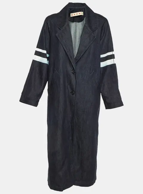 Marni Dark Blue Denim Button Front Long Coat S