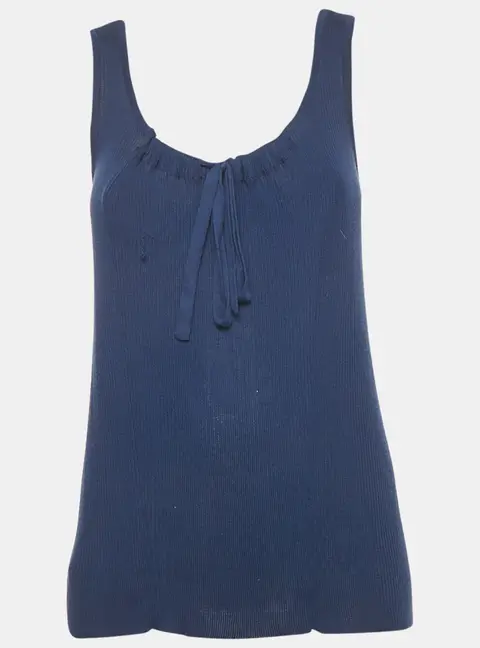 Marni Blue Rib Knit Tie-Up Detail Tank Top S