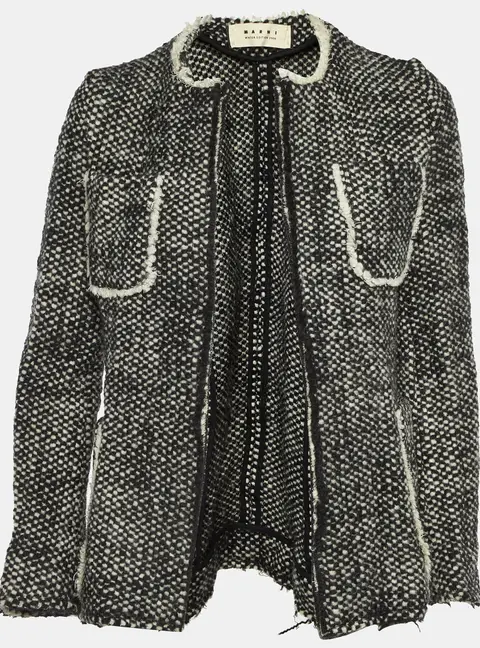 Marni Black/White Knitted Wool Pockets Open Front Jacket S