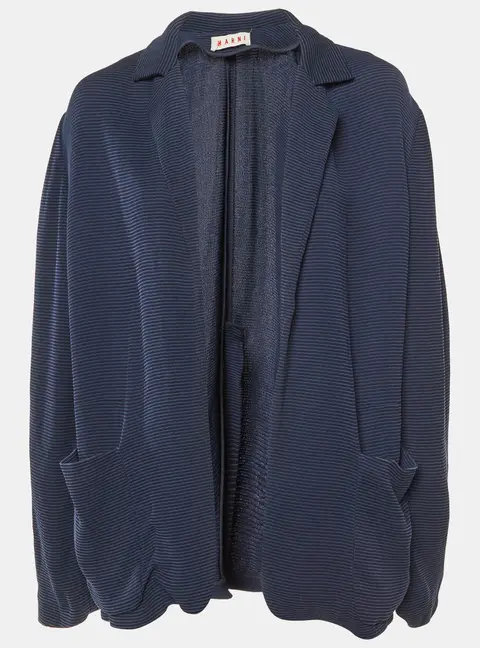 Marni Navy Blue Crepe Open Front Blazer L