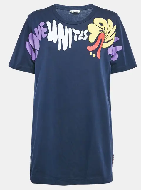 Marni Navy Blue Printed Cotton Crew Neck T-Shirt XL