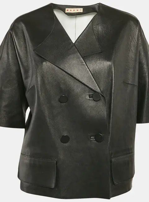 Marni Black Leather Double Breasted Short Jacket S