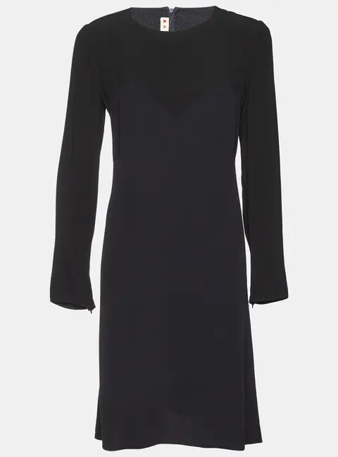 Marni Black Crepe Long Sleeve Midi Dress M