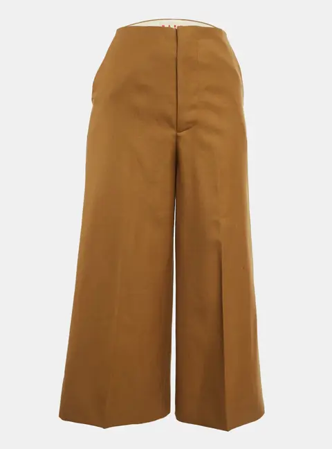 Marni Brown Wool Gabardine Wide-Leg Trousers S