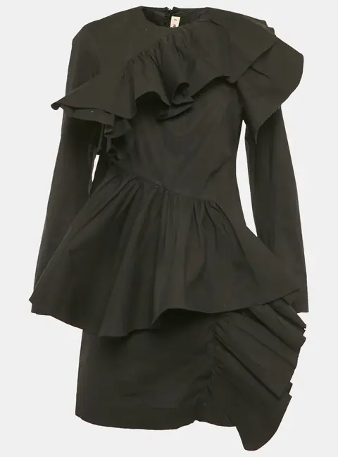 Marni Black Black Poplin Ruffled Mini Dress XS