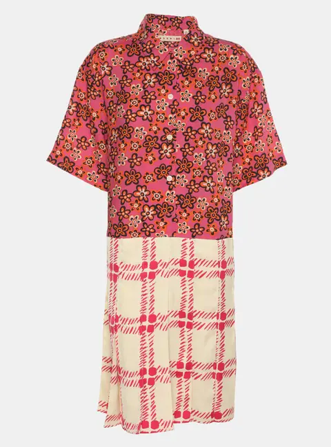 Marni Multicolor Lyocell and Linen Pleated Mini Dress M
