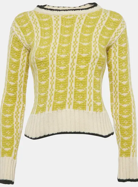 Marni Off White/Parrot Green Wool Knit Intarsia Sweaters S