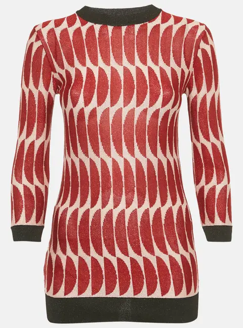 Marni Red/Pink Patterned Lurex Knit Sheer Jumper S
