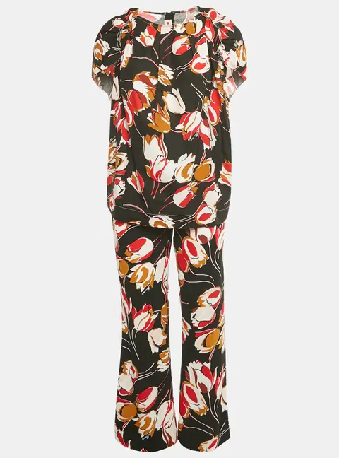 Marni Black Floral Print Cotton Top & Pants Set M/S