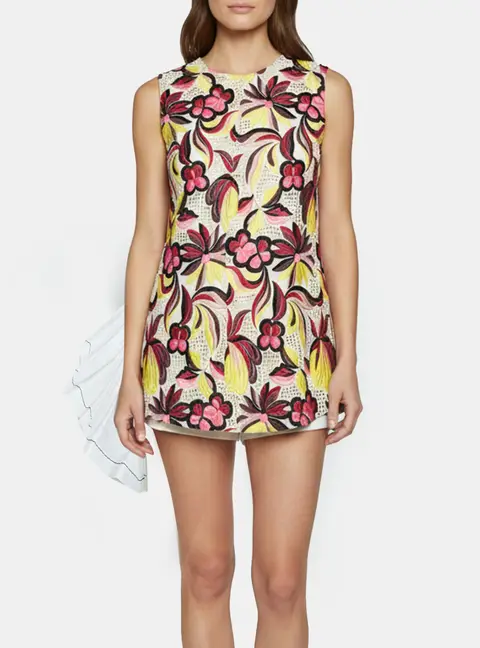 Marni Multicolor Floral Embroidered Cotton Asymmetric Top S