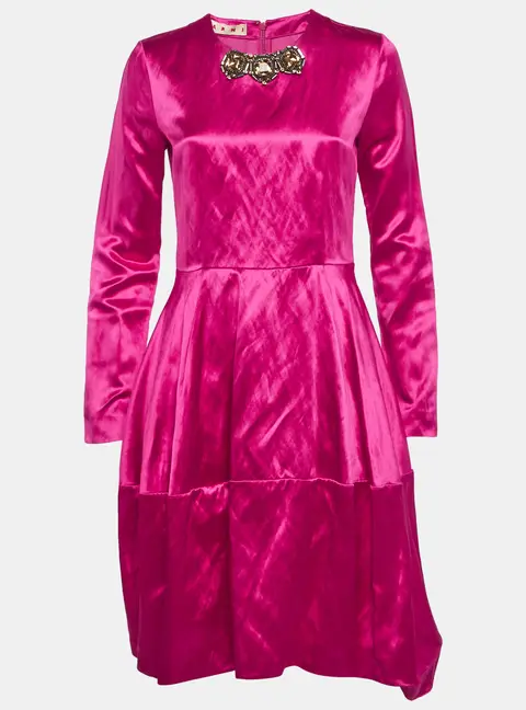 Marni Pink Satin Flared Mini Dress S