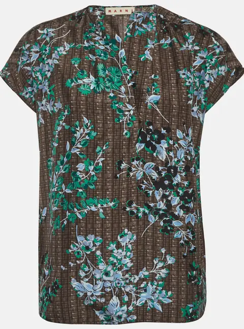 Marni Brown Floral Printed Silk Voile Blouse S