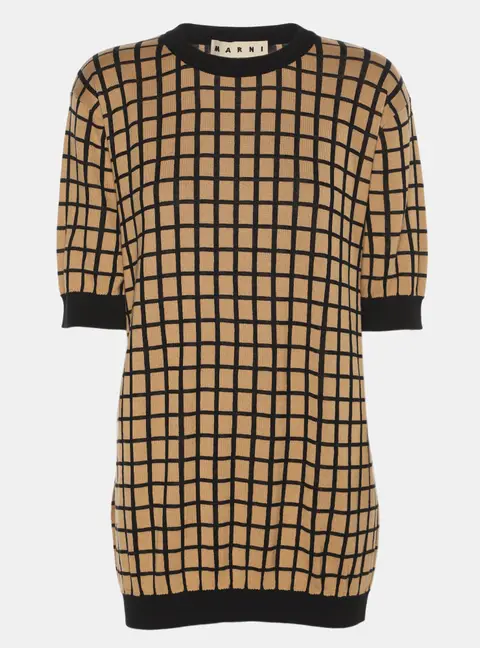 Marni Beige/Black Cotton Knit Checked Top XL