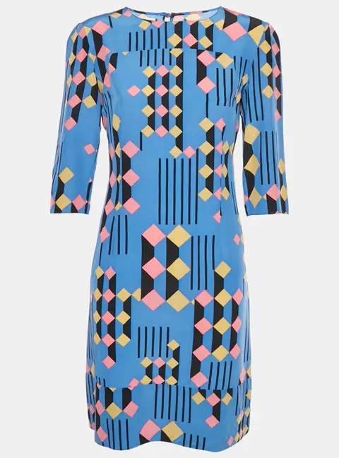 Marni Multicolour Geometric Print Crepe Shift Midi Dress M