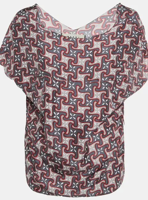 Marni Multicolour Geometric Print Silk Sleeveless Blouse M