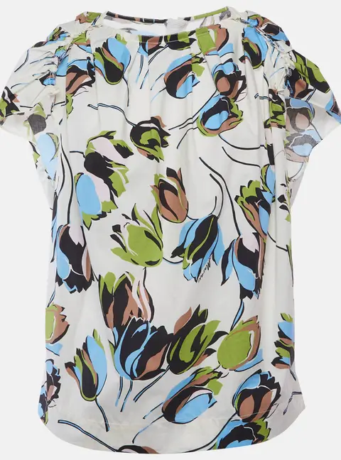 Marni Multicoloured Floral Print Cotton Pleated Blouse XS