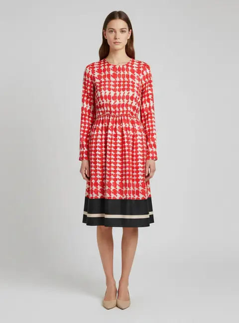 Marni Red/White Printed Satin Belted Midi Dress S