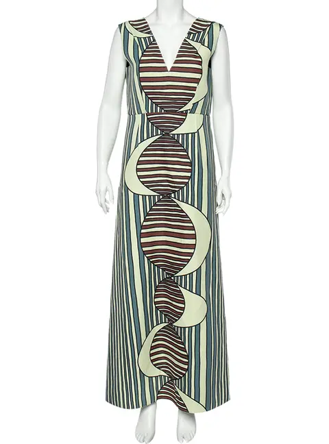 Marni Multicolor Printed Knit Plunge Neck Sleeveless Maxi Dress M