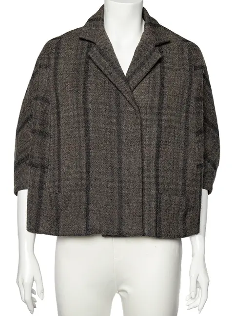 Marni Grey Checkered Wool Oversized Cropped Jacket M