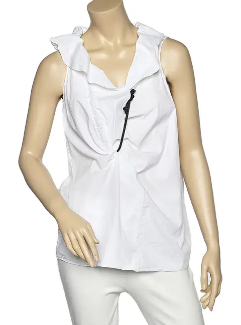 Marni White Cotton Ruffle Detail Sleeveless Top M