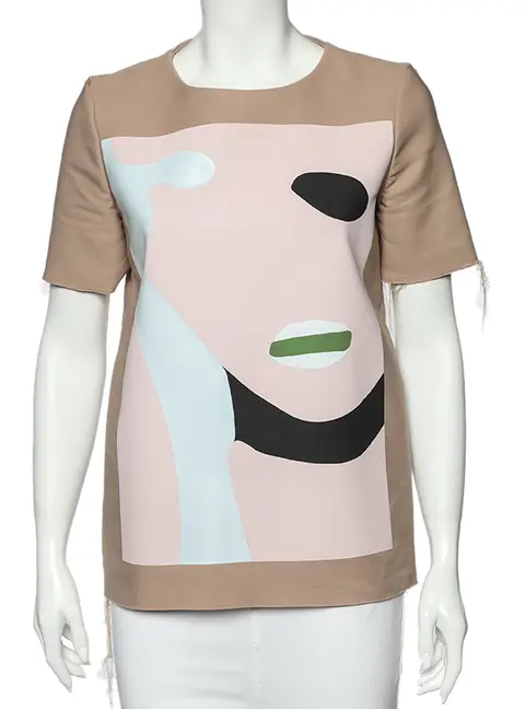 Marni Dusky Pink Printed Cotton Frayed Detailed Top S