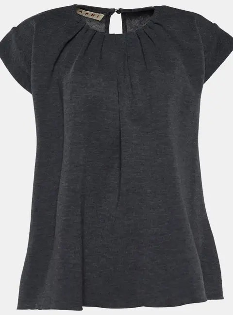 Marni Grey Wool Knit Tie Back Detail Flared Top M