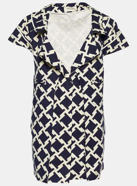 Marni Blue Houndstooth Print Cotton Short Sleeve Coat M