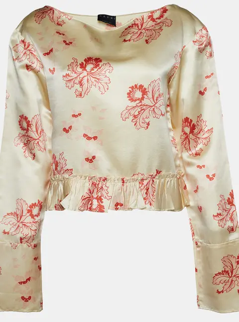 Marni Cream Floral Print Silk Long Sleeve Blouse L