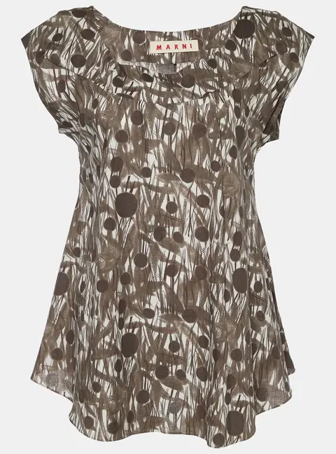 Marni Brown Printed Cotton Sleeveless Top M
