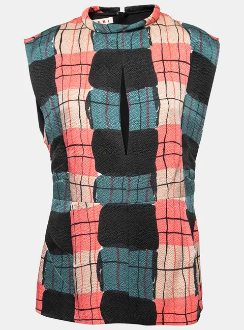 Marni Multicolor Printed Silk Crepe Keyhole Cutout Top M