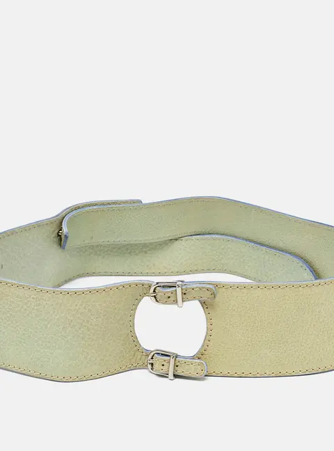 Marni Light Green Leather Adjustable Double Strap Wide Belt
