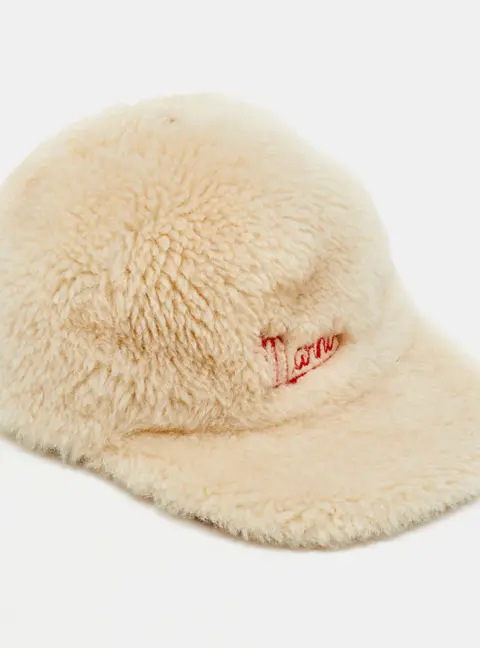 Marni Beige Logo Embroidered Shearling& Leather Baseball Cap M
