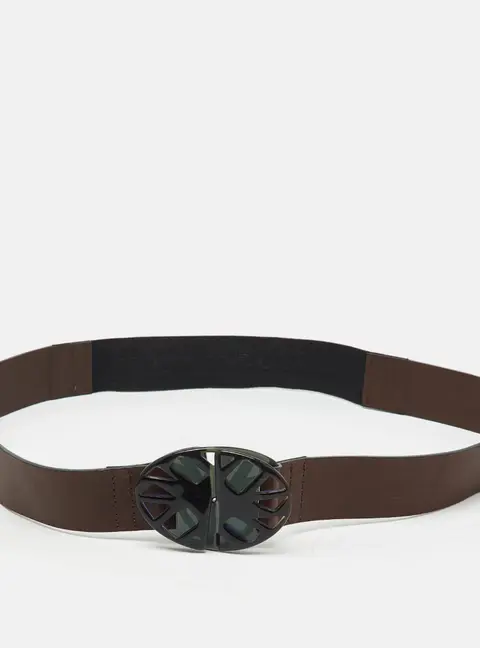 Marni Dark Brown/Black Leather and Elastic Waist Belt 95CM