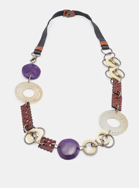 Marni Two-Tone Leather & Wood Chain Link Statement Necklace