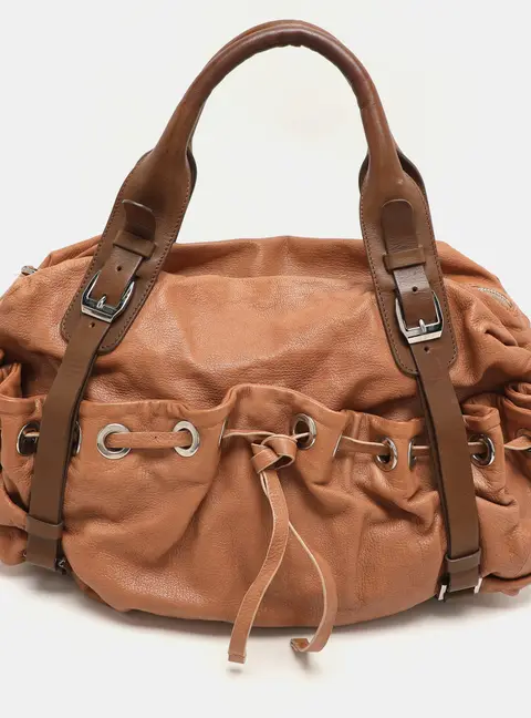 Marni Beige/Brown Leather Drawstring Satchel
