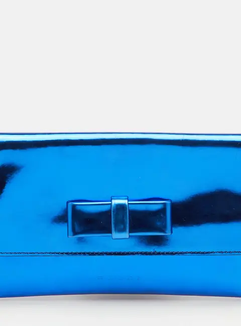 Marni Bow Blue Glossy Leather Flap Clutch