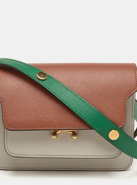 Marni Trunk Multicolor Saffiano Leather Flap Shoulder Bag