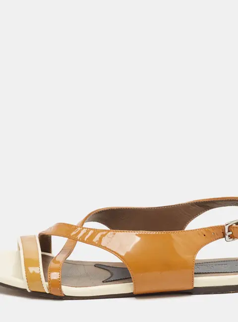Marni Brown/Cream Patent Leather Slingback Flat Sandals Size 38