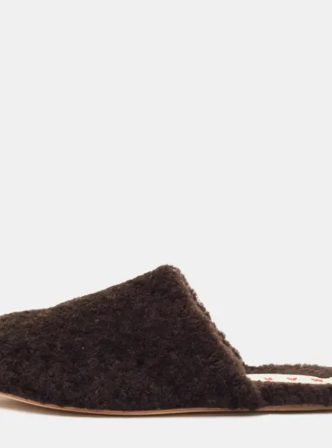 Marni Dark Brown Shearling Fur Flat Mules Size 38