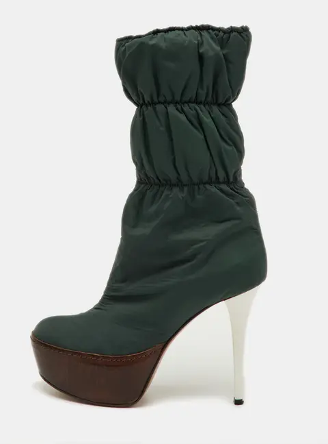 Marni Size 36 Dark Green/Brown Puffer Nylon Mid Calf Platform Boots