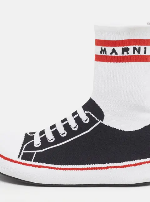 Marni Logo Print Socks Size 40 Black/White Knit Fabric High Slip On Sneakers