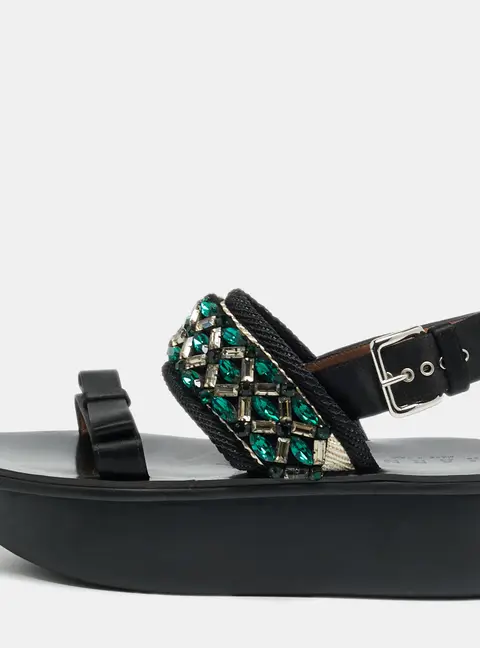 Marni Size 38 Black Satin Crystal Embellished  Slingback Sandals