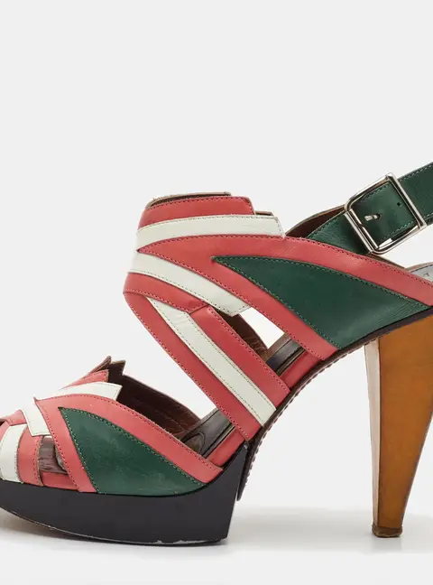 Marni Size 37 Multicolor Leather Colorblock Platform Slingback Sandals