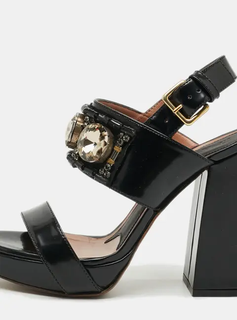 Marni Fussbett Sabot Size 36 Black Patent Leather Ankle Strap Sandals