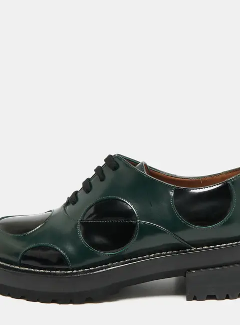 Marni Size 37 Green/Black Patent Leather Lace Up Oxfords