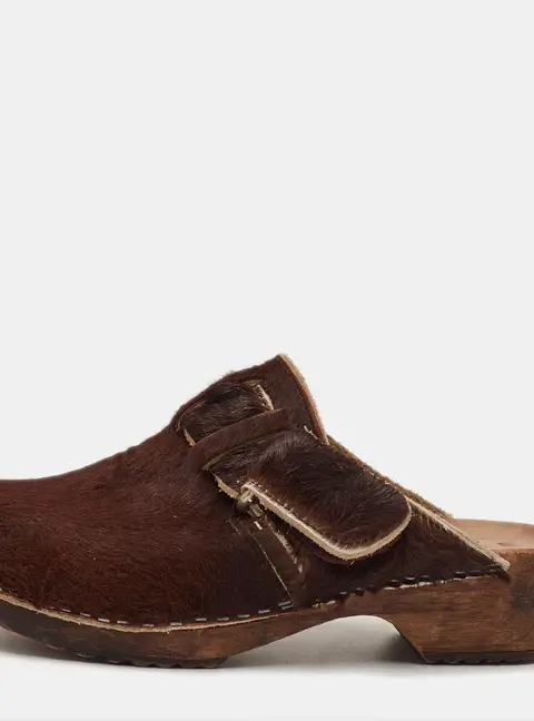 Marni Size 37 Dark Brown Calf Hair Platform Clogs